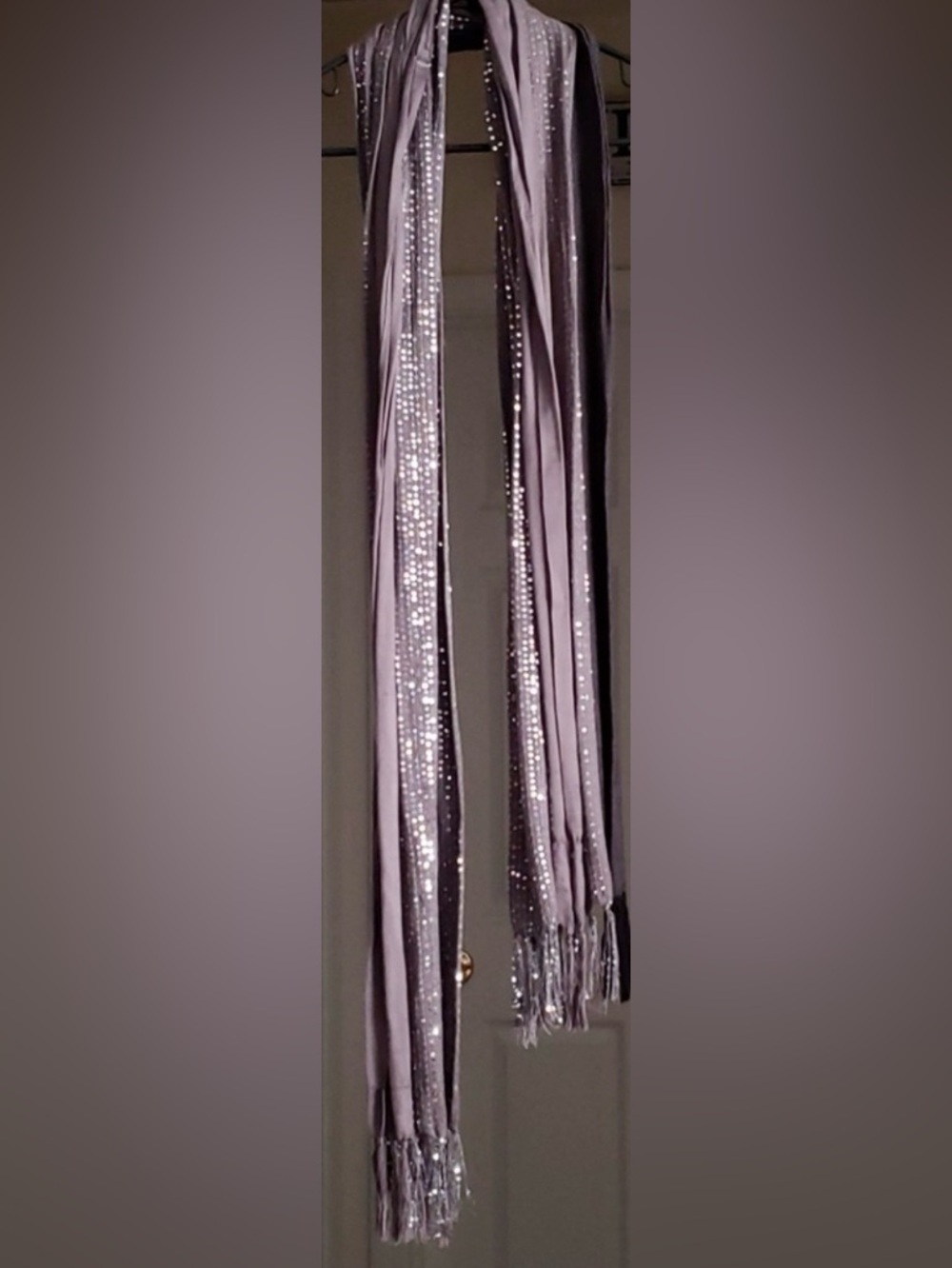 NY & Co Sequin Scarf Taupe Shimmer Fringe Evening Wrap